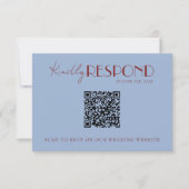 Modern Deep Red Blue QR Code Fancy Wedding RSVP Karte (Vorderseite)