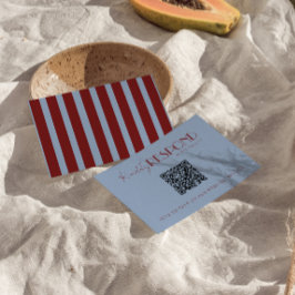 Modern Deep Red Blue QR Code Fancy Wedding RSVP Karte