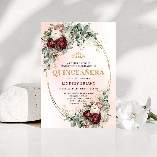 Modern Deep Red Flowers 15th Birthday Invitation Einladung