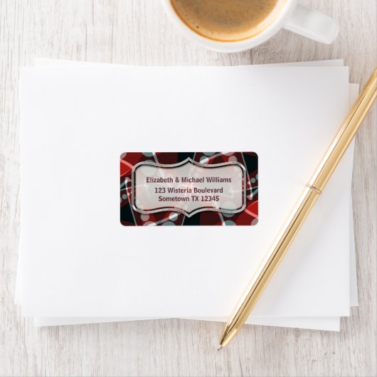 Modern Deep Red+Grau Abstrakt Address Labels Adressaufkleber (Insitu)