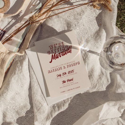 Modern Deep Red Retro Bold Funky Unique Wedding Einladung