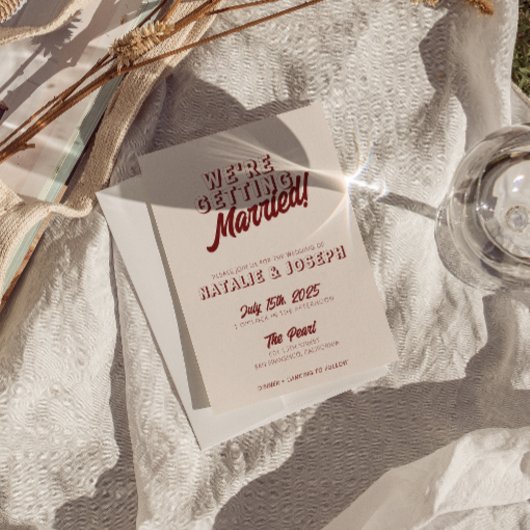 Modern Deep Red Retro Bold Unique QR Code Wedding Einladung