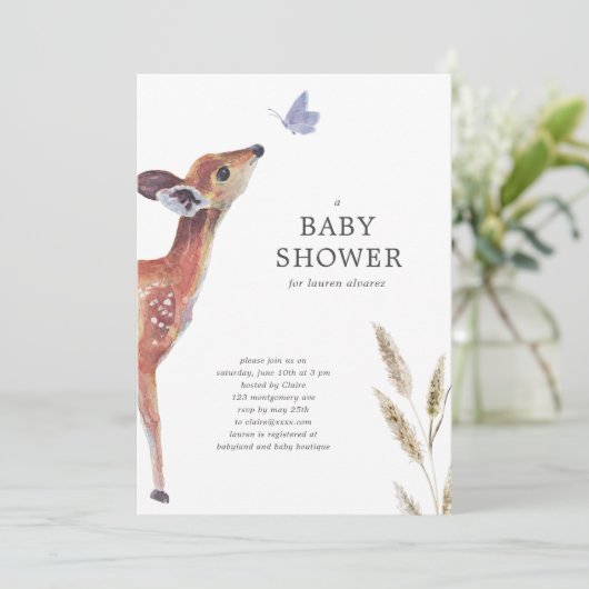 Modern Deer Blue Boy Baby Shower Einladung (Stehend Vorderseite)