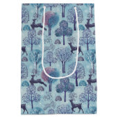 Modern Deer Forest Blue and Purple Holiday Mittlere Geschenktüte (Rückseite)