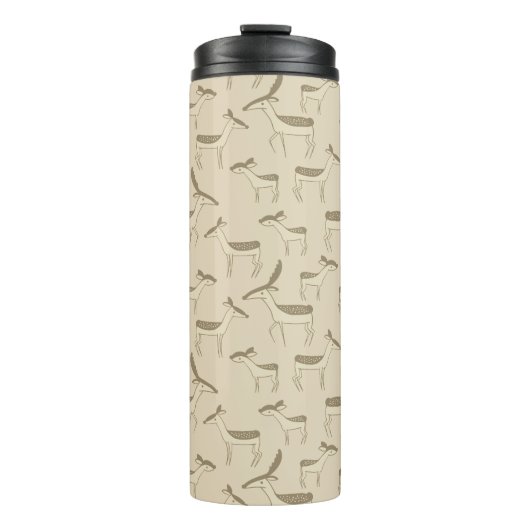 Modern Deer Illustration Beige Pattern Thermosbecher (Vorderseite)