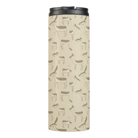 Modern Deer Illustration Beige Pattern Thermosbecher (Rückseite)