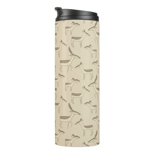 Modern Deer Illustration Beige Pattern Thermosbecher (Nach rechts gedreht)