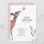 Modern Deer Pink Girl Baby Dusche Einladung (Vorne/Hinten)