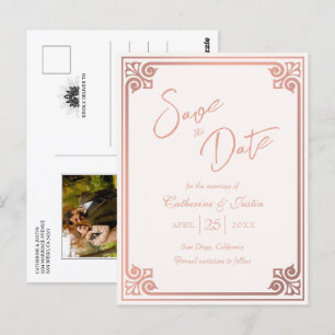 Modern Deko Blush Pink Peacock Foto Save the Date Postkarte