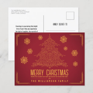 Modern Deko Weihnachtsbaum Snowflakes Orange Red Feiertagspostkarte