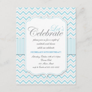 Modern Delicate Blue Zickzack Birthday Party Einladung
