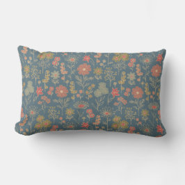 Modern Denim Blue & Coral Floral Lendenkissen