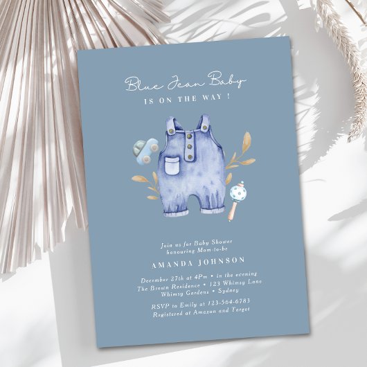 Modern Denim Blue Jean Baby Shower  Einladung