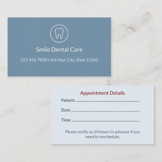 Modern Dental Appointment Card | Clinic Reminder Terminkarte (Vorne/Hinten)
