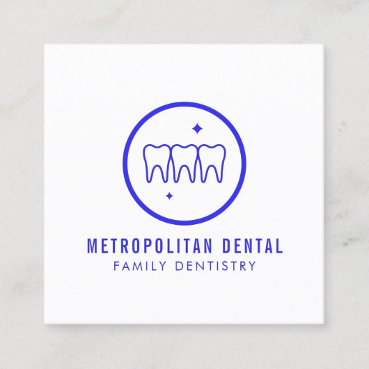 Modern Dentist Teeth Blue Logo Quadratische Visitenkarte (Vorderseite)
