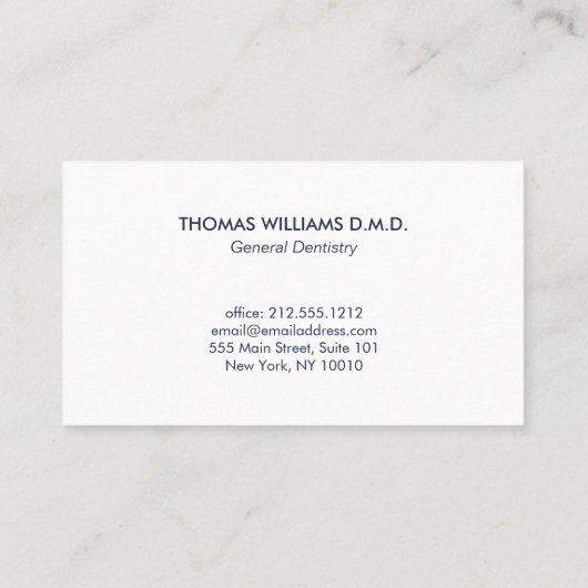 Modern Dentist Tooth Logo auf Navy Blue Apfelzuste Visitenkarte (Rückseite)