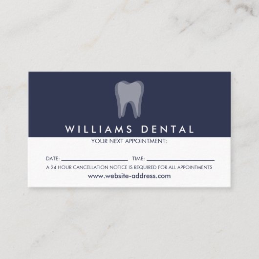Modern Dentist Tooth Logo auf Navy Blue Apfelzuste Visitenkarte (Vorderseite)