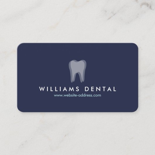 Modern Dentist Tooth Logo auf Navy Blue Visitenkarte (Vorderseite)