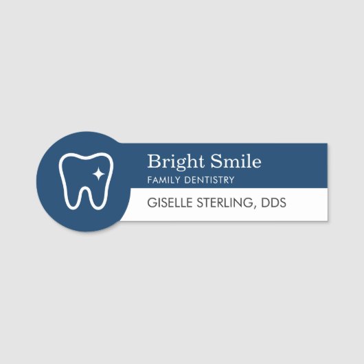 Modern Dentist Tooth Logo Navy Blue Office Namensschild (Vorderseite)