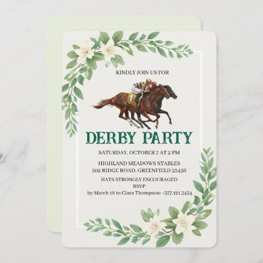 Modern Derby Horse Racing Party Invitation Einladung (Vorne/Hinten)