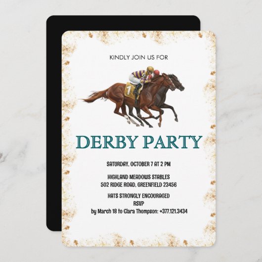 Modern Derby Horse Racing Party Invite Einladung (Vorne/Hinten)