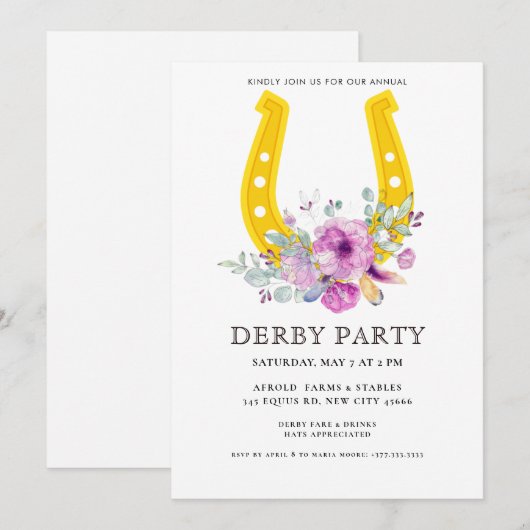 Modern  Derby Party  Einladung (Vorne/Hinten)