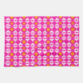 Modern desHot pink and orange sun with white sails Geschirrtuch