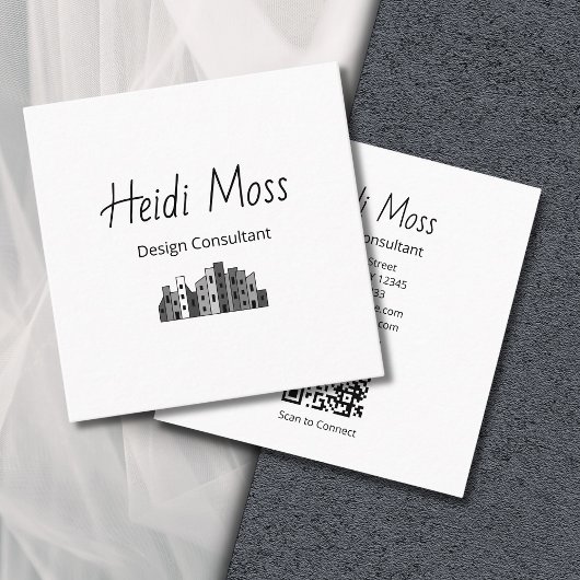 Modern Design Consultant QR code Black White Quadratische Visitenkarte