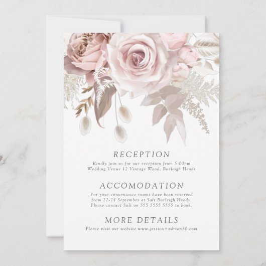 Modern Designer Dusty Rose Blush Details & Wedding Einladung (Rückseite)