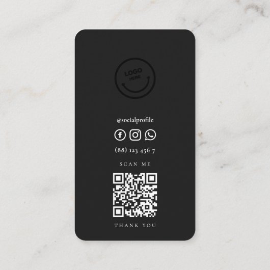 Modern Designer Portrait Foto Logo QR Schwarz Visitenkarte (Rückseite)