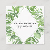 Modern Diamant Wasserfarben, grünes Blattwerk Quadratische Visitenkarte (Vorderseite)