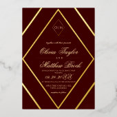 Modern Diamond Burgundy Gold Wedding Folieneinladung (Vorderseite)