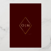 Modern Diamond Burgundy Gold Wedding Folieneinladung (Rückseite)