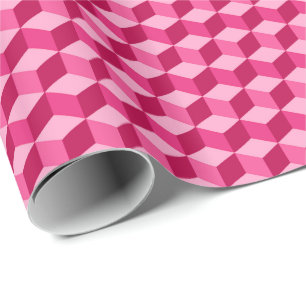 Modern Diamond Grid, Fuchsia und Light Pink Geschenkpapier