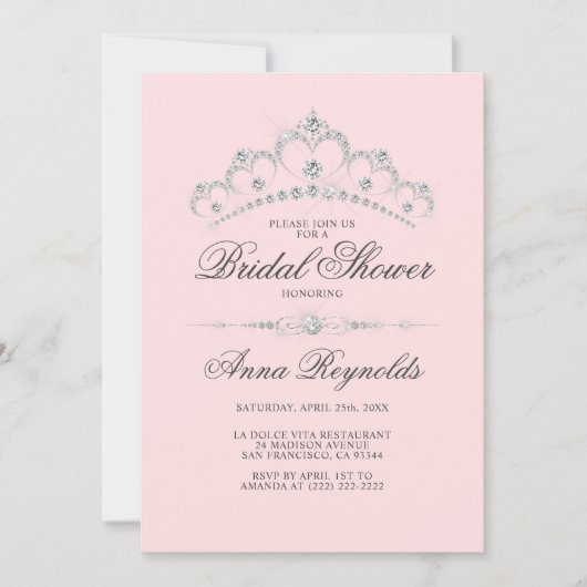 Modern Diamond Tiara BRAUTPARTY Rosa Budget Einladung (Vorderseite)