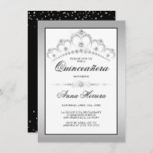 Modern Diamond Tiara Schwarz-weiß QUINCEAÑERA Einladung (Vorne/Hinten)