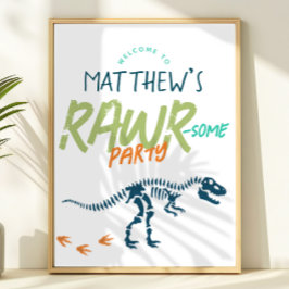 Modern Dinosaur Dig Boys Birthday Welcome Sign Poster