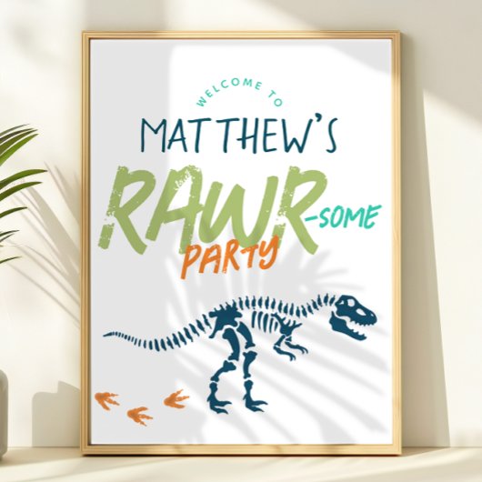 Modern Dinosaur Dig Boys Birthday Welcome Sign Poster