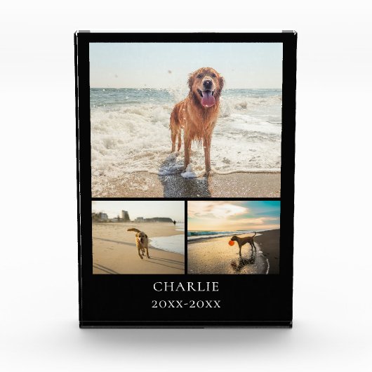 Modern Dog Keepsake Black Personalized Pet Collage Fotoblock (Vorderseite)