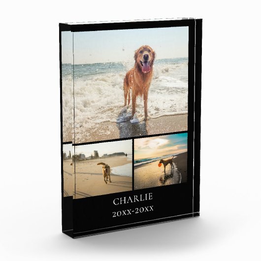 Modern Dog Keepsake Black Personalized Pet Collage Fotoblock (Links)