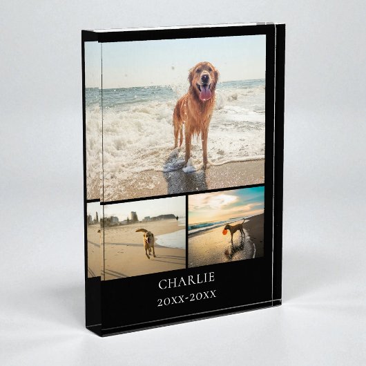 Modern Dog Keepsake Black Personalized Pet Collage Fotoblock