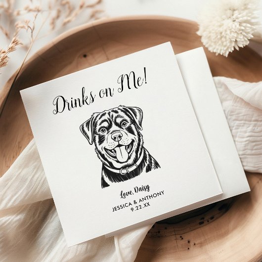 Modern Dog Wedding Cocktail Napkins  Serviette