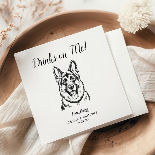 Modern Dog Wedding Cocktail Napkins  Serviette