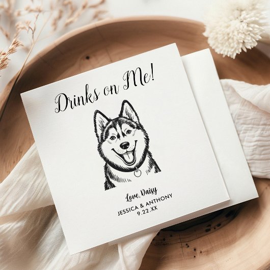 Modern Dog Wedding Cocktail Napkins Serviette