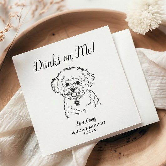 Modern Dog Wedding Cocktail Napkins  Serviette