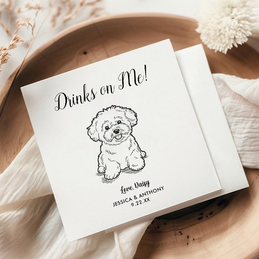 Modern Dog Wedding Cocktail Napkins  Serviette