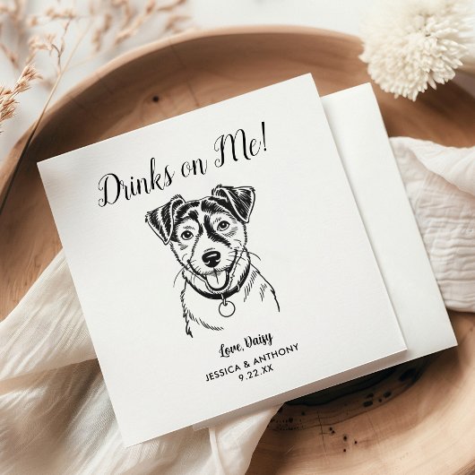 Modern Dog Wedding Cocktail Napkins  Serviette
