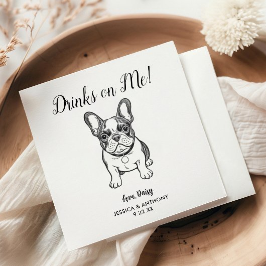 Modern Dog Wedding Cocktail Napkins  Serviette