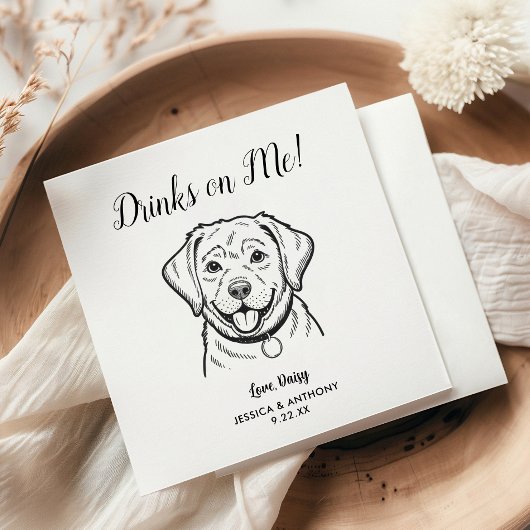 Modern Dog Wedding Cocktail Napkins  Serviette