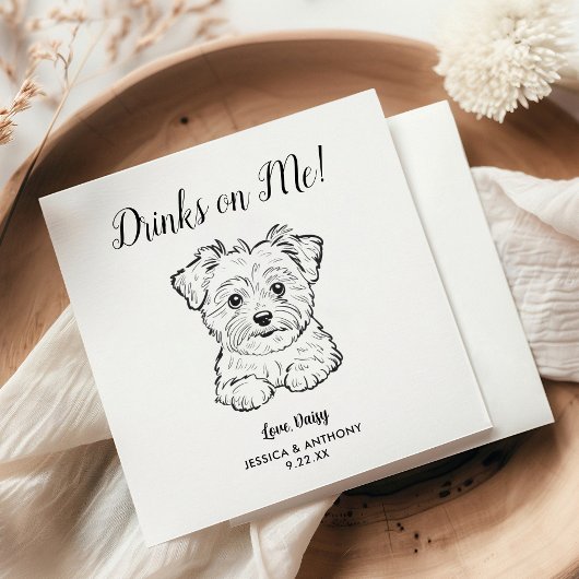 Modern Dog Wedding Cocktail Napkins  Serviette